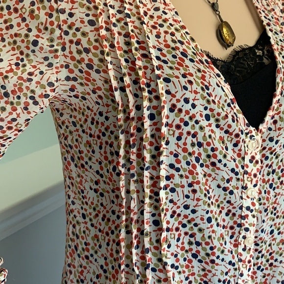 Kina sheer blouse polka dot cream red navy career - Picture 10 of 16